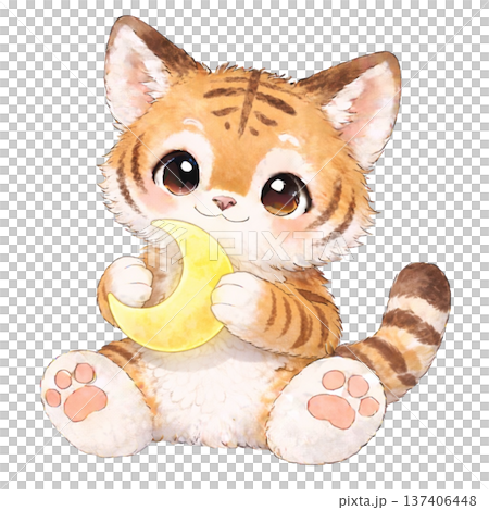 老虎手持新月的插圖 137406448