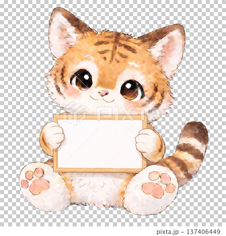 老虎手持留言板的插圖 137406449