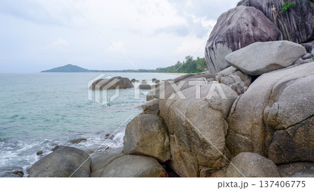 Rocky Tropical Coastline With Granite Cliffs And Ocean Rocky Tropical Coastline With Granite Cliffs And Ocean 137406775
