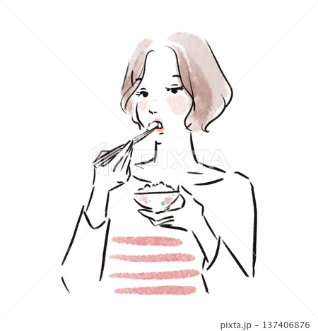 ご飯を食べるおしゃれな日本人女性広告素材 137406876