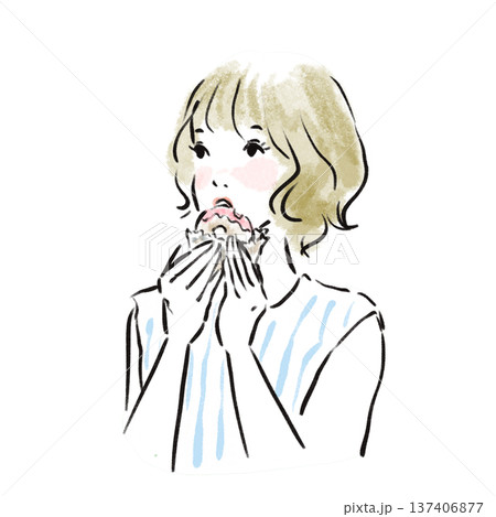 ドーナツを食べるおしゃれな日本人女性広告素材 137406877