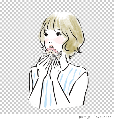 ドーナツを食べるおしゃれな日本人女性広告素材 137406877