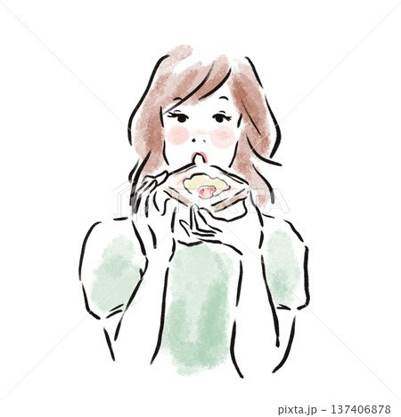 パンを食べるおしゃれな日本人女性広告素材 137406878