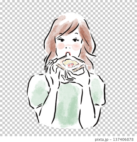 パンを食べるおしゃれな日本人女性広告素材 137406878