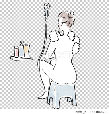 Stylish Japanese woman taking a bath advertising material 137406879