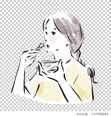 A stylish Japanese woman eating ice cream A stylish Japanese woman eating ice cream 137406884