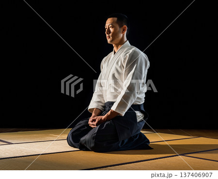 道着を着て正座をする人物 137406907