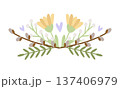 Spring Easter composition with flowers and willow twigs. Vector illustration 137406979