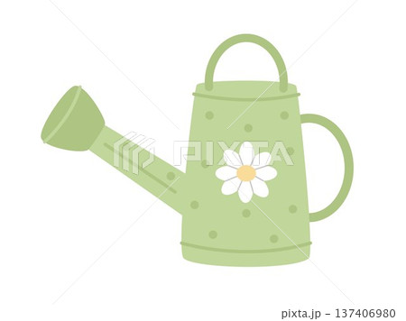 The garden watering can is green. Vector illustration 137406980