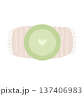 Green plate with a heart on a cloth napkin. Vector illustration. 137406983