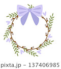 Spring Easter wreath with willow twigs and a bow. Vector illustration 137406985