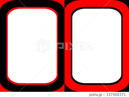 Abstract background featuring two white rounded rectangular frames with red and black borders. A clean minimalist layout with copy space, perfect for tags, or digital labels. 137408371