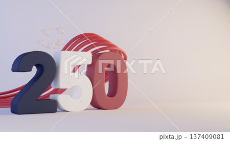 250 years anniversary USA. Patriotic celebration with 250 in red, white, and blue colors and stars 137409081