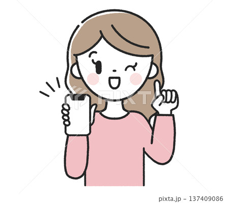 スマホを持った女性　指差し 137409086