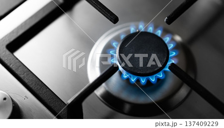 Gas burning in the burner of gas cooking surface Gas burning in the burner of gas cooking surface 137409229