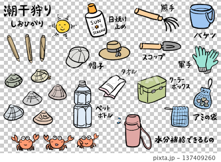 Illustration of a list of items needed for clam digging 137409260