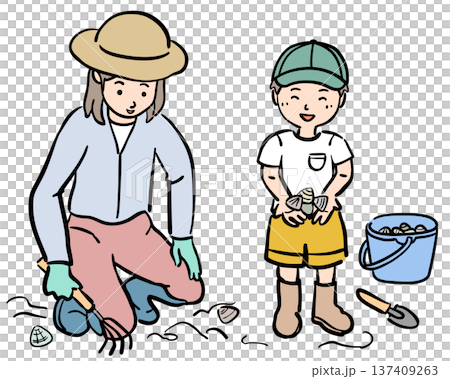 潮干狩りをする親子のイラスト 137409263