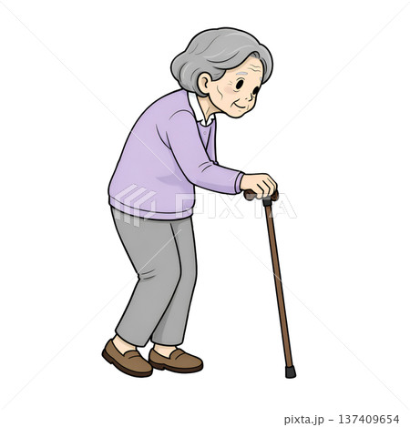 杖をつくおばあさん（右） 137409654