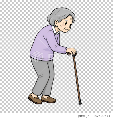 杖をつくおばあさん（右） 137409654