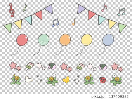 可愛的春季花圈材質套裝 137409885