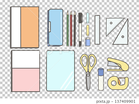 簡約可愛的文具插畫套裝 簡約可愛的文具插畫套裝 137409901