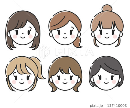 色々な髪型の女性の顔アイコン 137410008