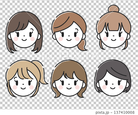 色々な髪型の女性の顔アイコン 137410008