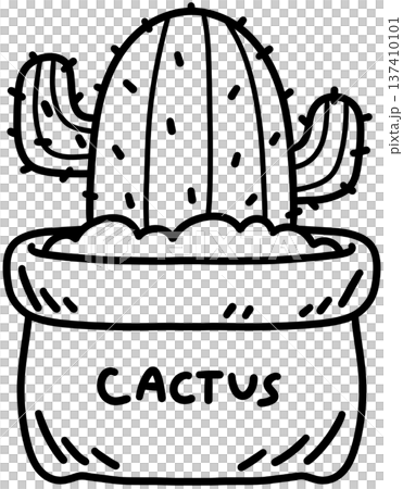 Cute Cartoon Cactus in a Pot - Outline 137410101