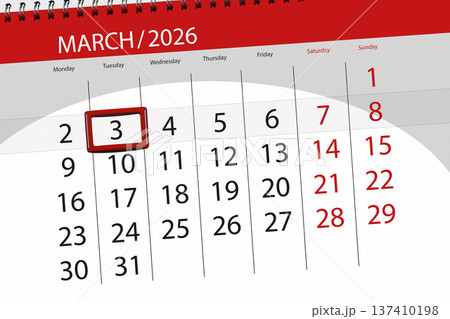 Calendar 2026, deadline, day, month, page, organizer, date, March, tuesday, number 3 137410198