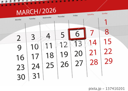 Calendar 2026, deadline, day, month, page, organizer, date, March, friday, number 6 Calendar 2026, deadline, day, month, page, organizer, date, March, friday, number 6 137410201