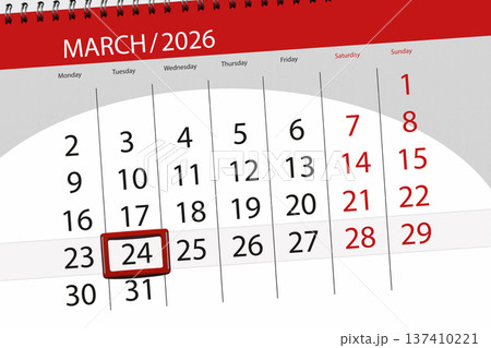 Calendar 2026, deadline, day, month, page, organizer, date, March, tuesday, number 24 Calendar 2026, deadline, day, month, page, organizer, date, March, tuesday, number 24 137410221
