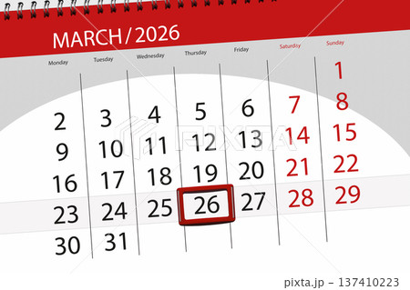 Calendar 2026, deadline, day, month, page, organizer, date, March, thursday, number 26 Calendar 2026, deadline, day, month, page, organizer, date, March, thursday, number 26 137410223