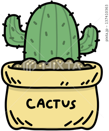 Cute Cartoon Cactus in a Pot - Line Color 137410363