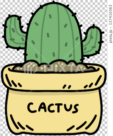 Cute Cartoon Cactus in a Pot - Line Color 137410363