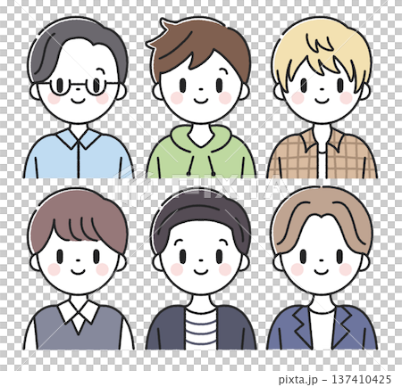 Male icons with various hairstyles and clothing (upper body) 137410425