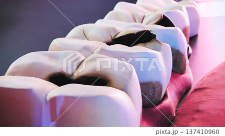 Oral health model showing severe dental decay and cavity problems Oral health model showing severe dental decay and cavity problems 137410960