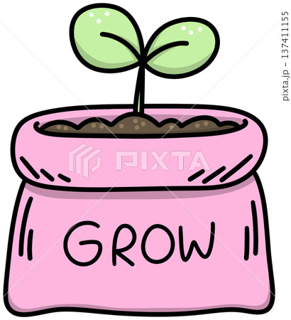 Cartoon Seedling in a Pot - Line Color Cartoon Seedling in a Pot - Line Color 137411155