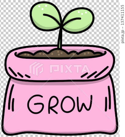 Cartoon Seedling in a Pot - Line Color Cartoon Seedling in a Pot - Line Color 137411155