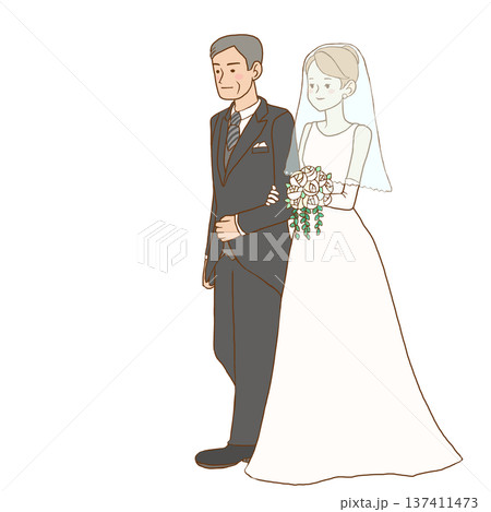 結婚式で新婦をエスコートする父親 137411473