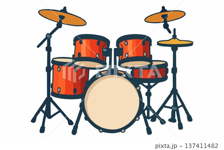 Cartoon illustration of a complete drum set. Cartoon illustration of a complete drum set. 137411482