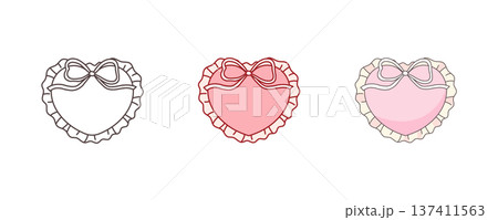 Heart frame with ribbon bow and ruffle border in vintage coquette style. Romantic Valentine vector for wedding invitations, cute feminine labels, girly cards and elegant love designs 137411563
