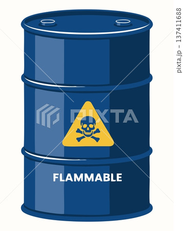 Illustration of a Warning of Toxic Chemical Residues in Hazardous Waste Oil Barrels 137411688