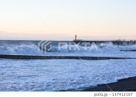 The Black Sea, a storm. Russia, Sochi, Adler The Black Sea, a storm. Russia, Sochi, Adler 137412107