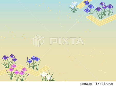 菖蒲の花の対角フレーム背景（A4）｜初夏の和風ポスター・チラシ素材 137412896