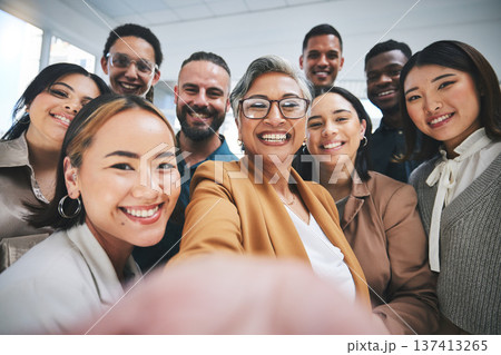Work selfie, portrait and happy business people together for bonding, team building or group. Smile, diversity and a mature manager taking a photo with friends for social media, about us or faq Work selfie, portrait and happy business people together for bonding, team building or group. Smile, diversity and a mature manager taking a photo with friends for social media, about us or faq 137413265