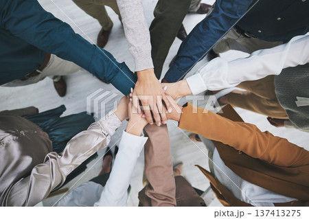 Hands together, team and support, solidarity and business people with top view, stack and community. Synergy, cooperation and huddle, collaboration and corporate group with trust, meeting and mission Hands together, team and support, solidarity and business people with top view, stack and community. Synergy, cooperation and huddle, collaboration and corporate group with trust, meeting and mission 137413275