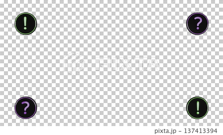 【背景透過】ラバー質感のメダル びっくり＆はてなマーク ❗❓四隅　緑・紫4K 137413394