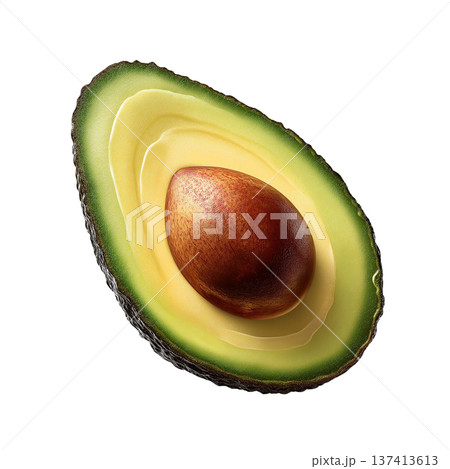 Fresh avocado half with pit isolated on transparent background, PNG 137413613