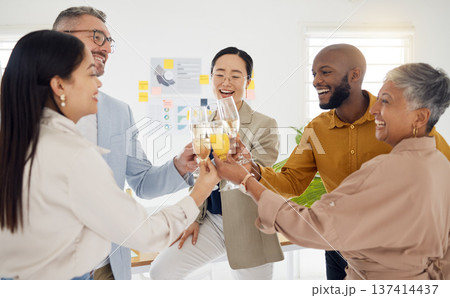 Teamwork, champagne and toast with business people in office for winner, celebration and support. Success, party and friends with employees and cheers for community, achievement and congratulations Teamwork, champagne and toast with business people in office for winner, celebration and support. Success, party and friends with employees and cheers for community, achievement and congratulations 137414437