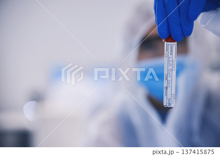 Hand, science and mockup with a blood sample in a laboratory or innovation or dna research. Healthcare, medical and space for breakthrough in a lab with a doctor holding a glass vial closeup Hand, science and mockup with a blood sample in a laboratory or innovation or dna research. Healthcare, medical and space for breakthrough in a lab with a doctor holding a glass vial closeup 137415875